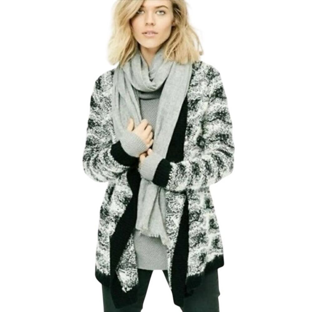 Lou & Grey Black and White Fuzzy Open Front Cardigan Sweater Size Small